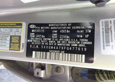 2015 Kia Optima Lx from USA, damaged, VIN 5XXGM4A79FG477619